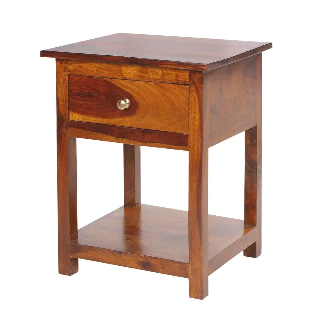 22.5 Inch Acacia Wood Rectangular End Side Table, 1 Drawer, Open Shelf, Walnut Brown By The Urban Port