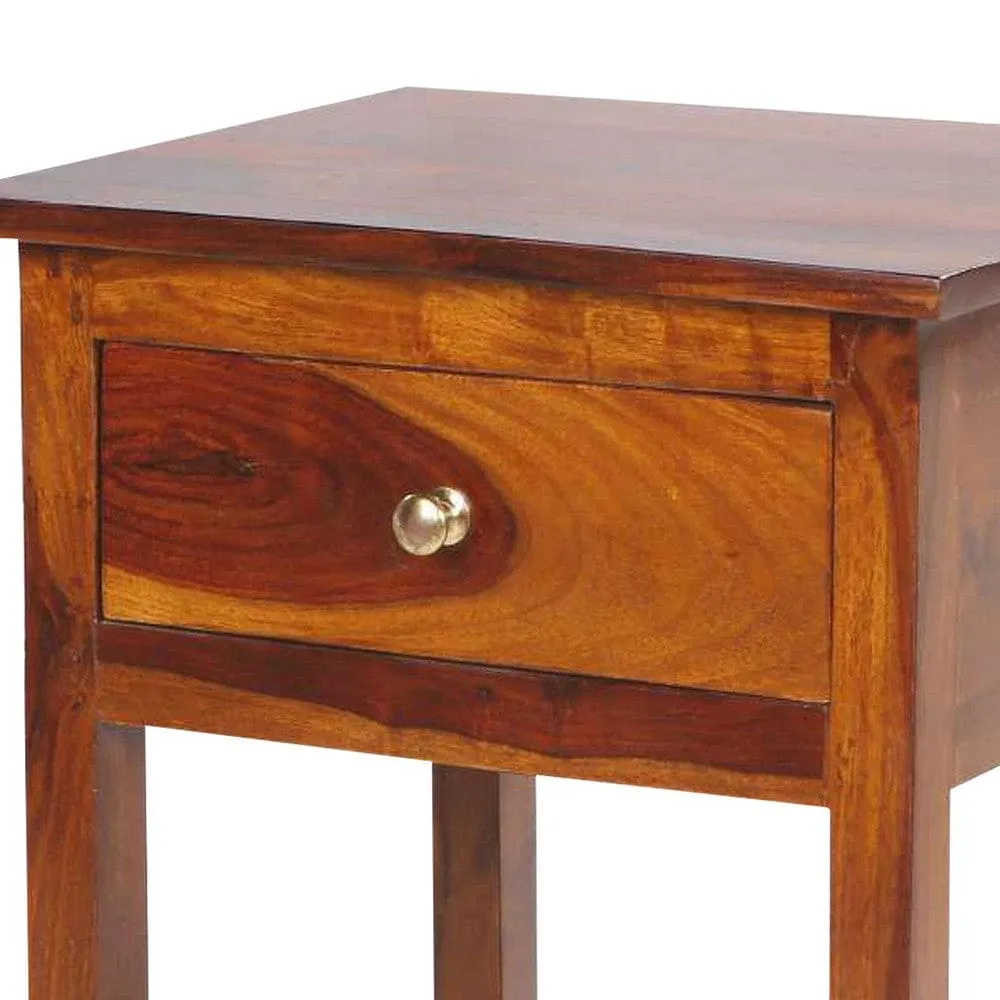 22.5 Inch Acacia Wood Rectangular End Side Table, 1 Drawer, Open Shelf, Walnut Brown By The Urban Port