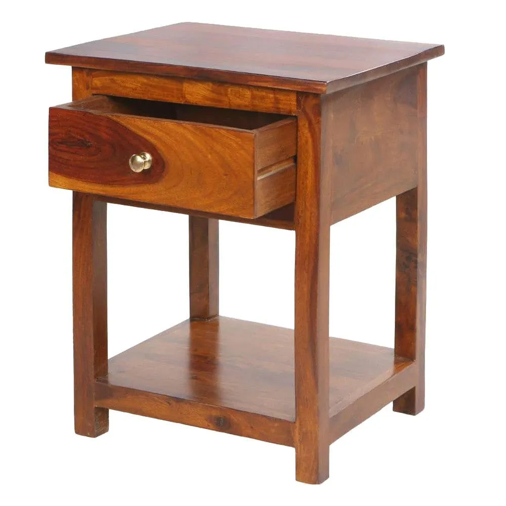 22.5 Inch Acacia Wood Rectangular End Side Table, 1 Drawer, Open Shelf, Walnut Brown By The Urban Port