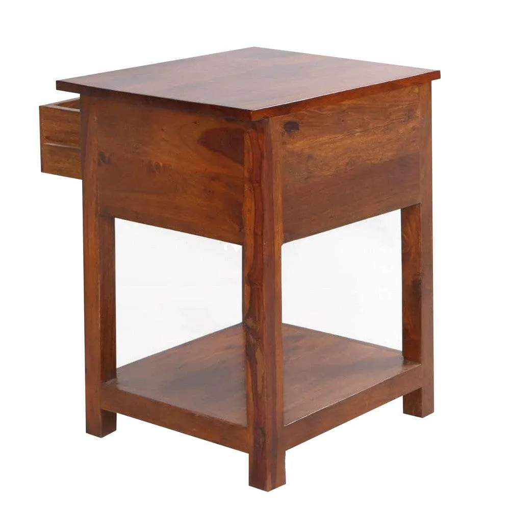 22.5 Inch Acacia Wood Rectangular End Side Table, 1 Drawer, Open Shelf, Walnut Brown By The Urban Port