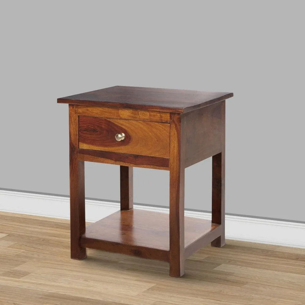 22.5 Inch Acacia Wood Rectangular End Side Table, 1 Drawer, Open Shelf, Walnut Brown By The Urban Port