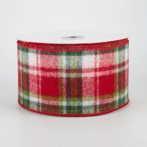 2.5" Fuzzy Flannel Plaid Ribbon: Cranberry, Ivory, Fern (10 Yards)