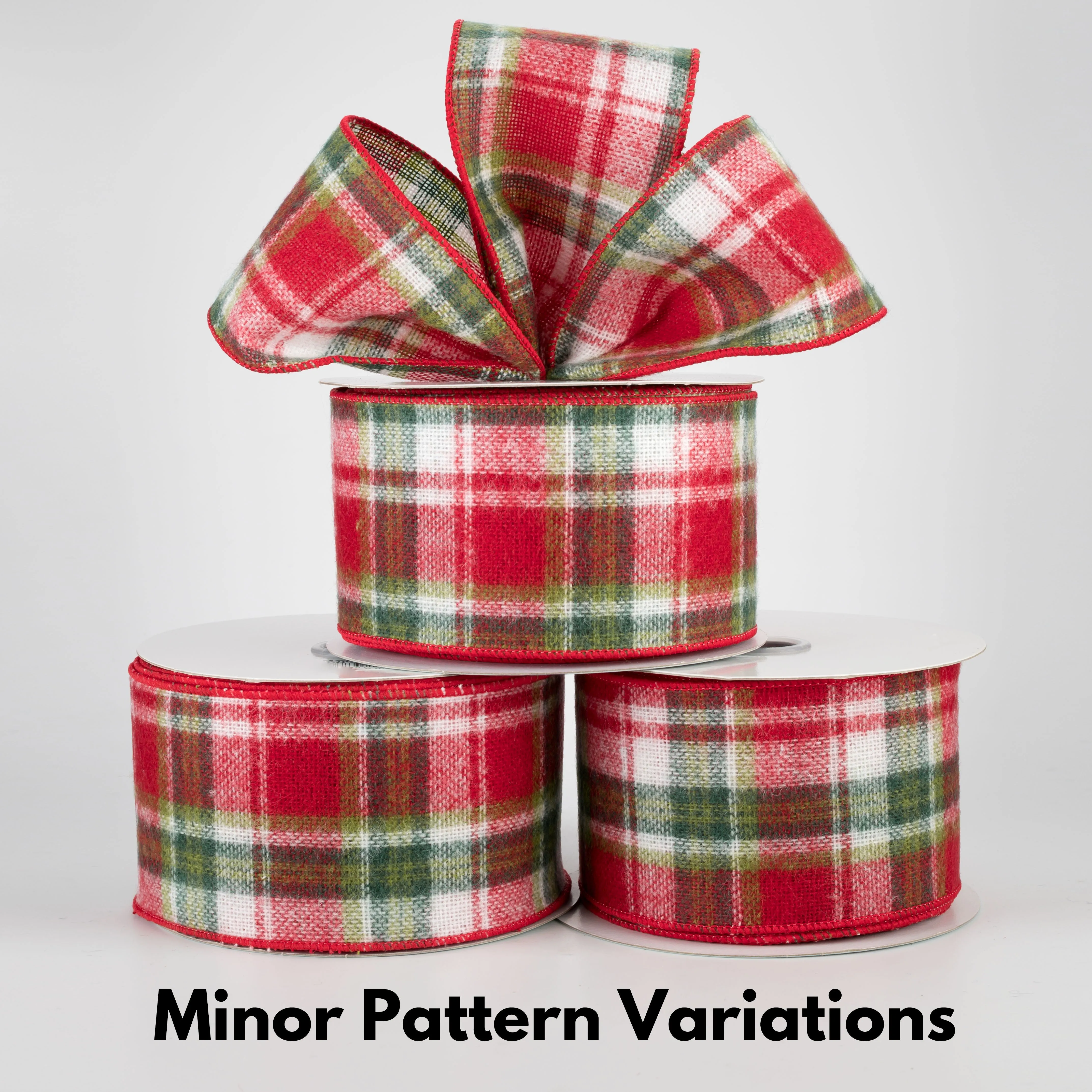 2.5" Fuzzy Flannel Plaid Ribbon: Cranberry, Ivory, Fern (10 Yards)