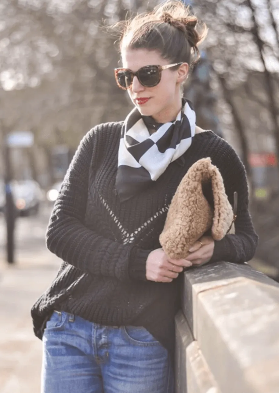 Black Checkerboard Silk Scarf