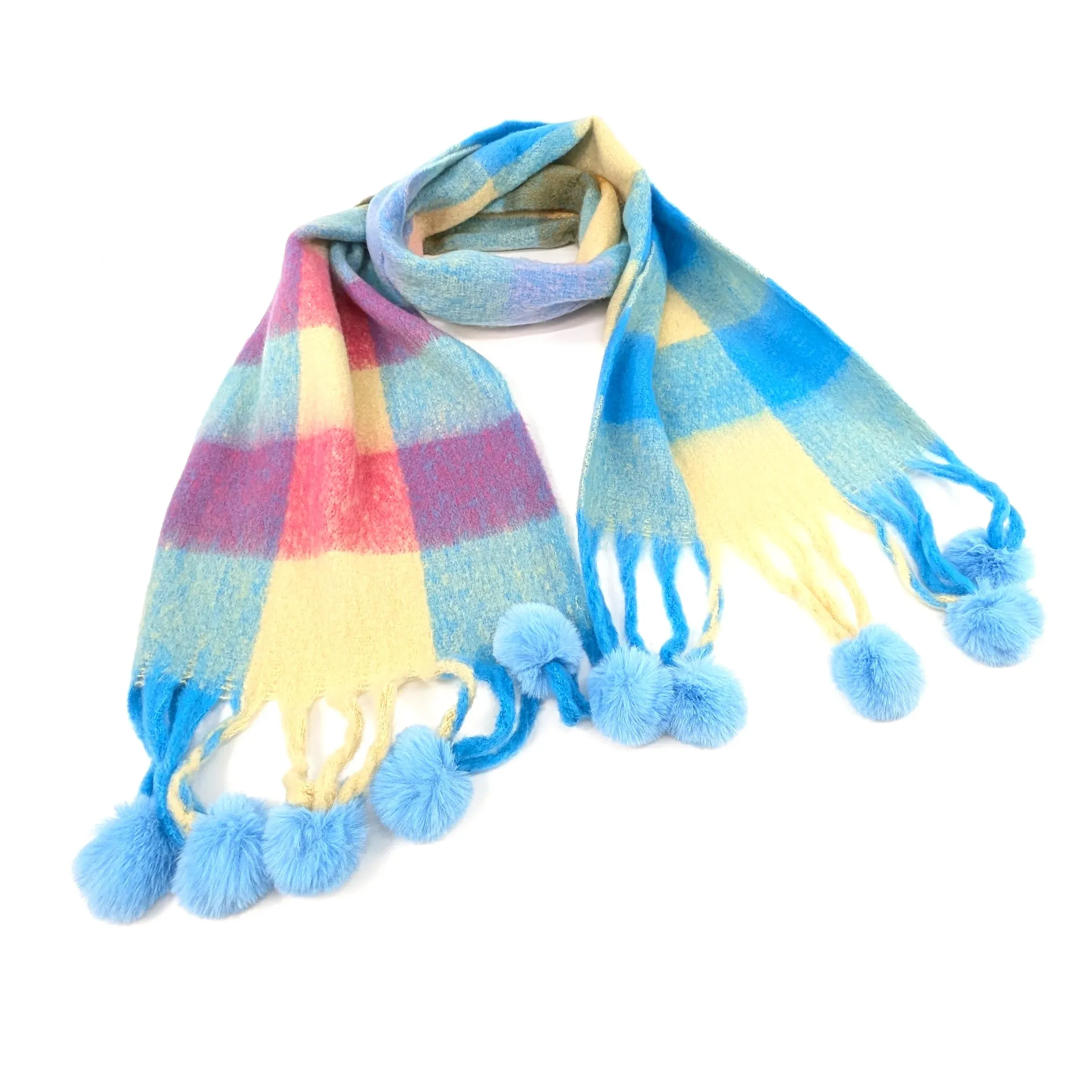 Black Ginger 210cm Blue/Yellow Skala Pom Pom Extra Thick Scarf - 736-440
