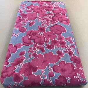 Blue & Pink Floral Muslin Silk Fabric (Wholesale)