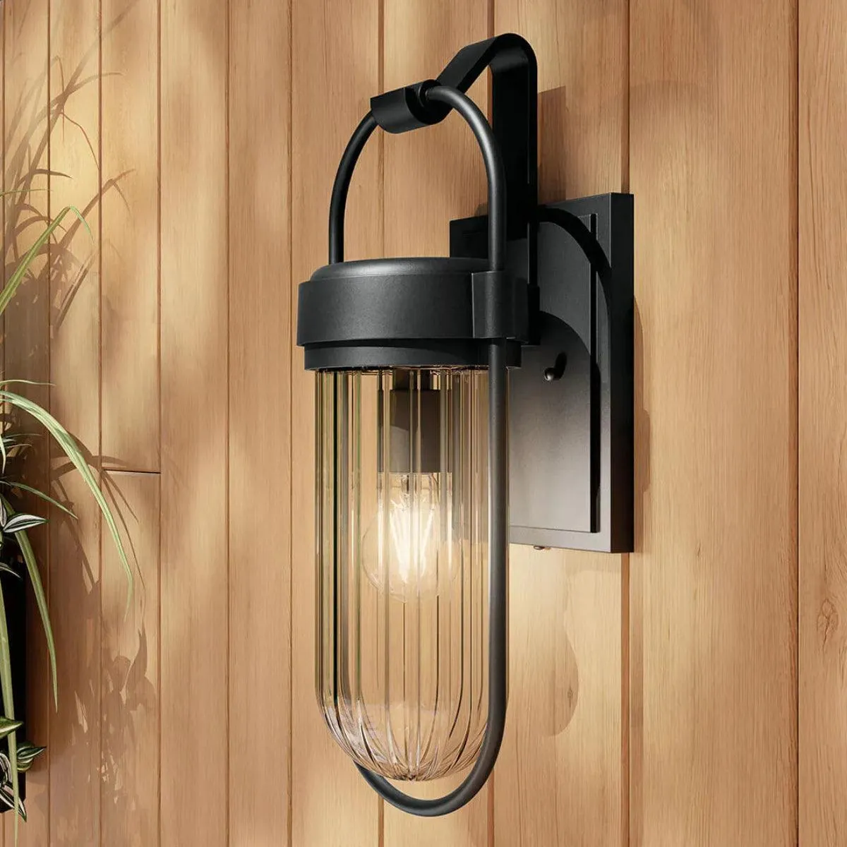 Brix 19 In 1-Light Outdoor Wall Light With Clear Glass, Black Finish