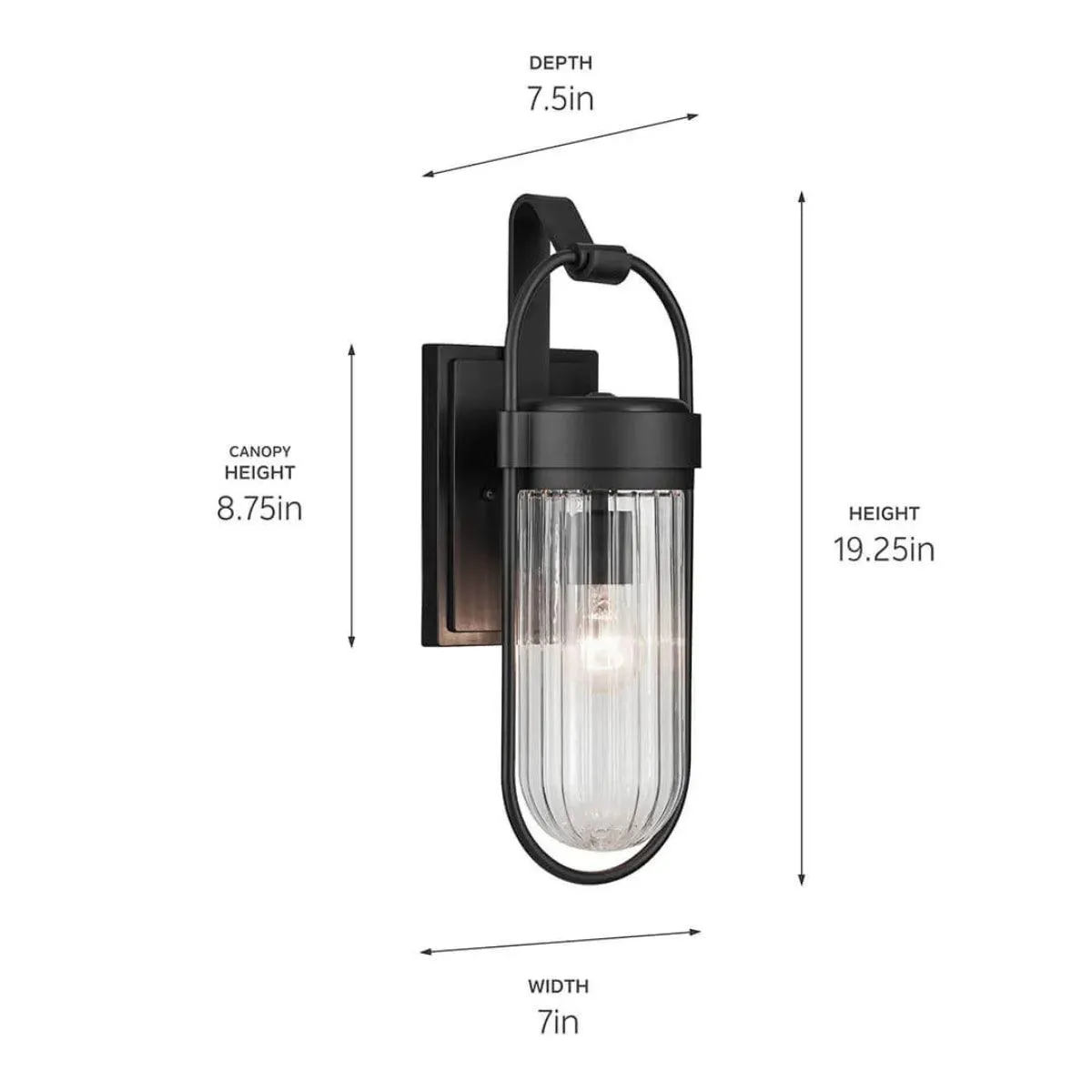 Brix 19 In 1-Light Outdoor Wall Light With Clear Glass, Black Finish