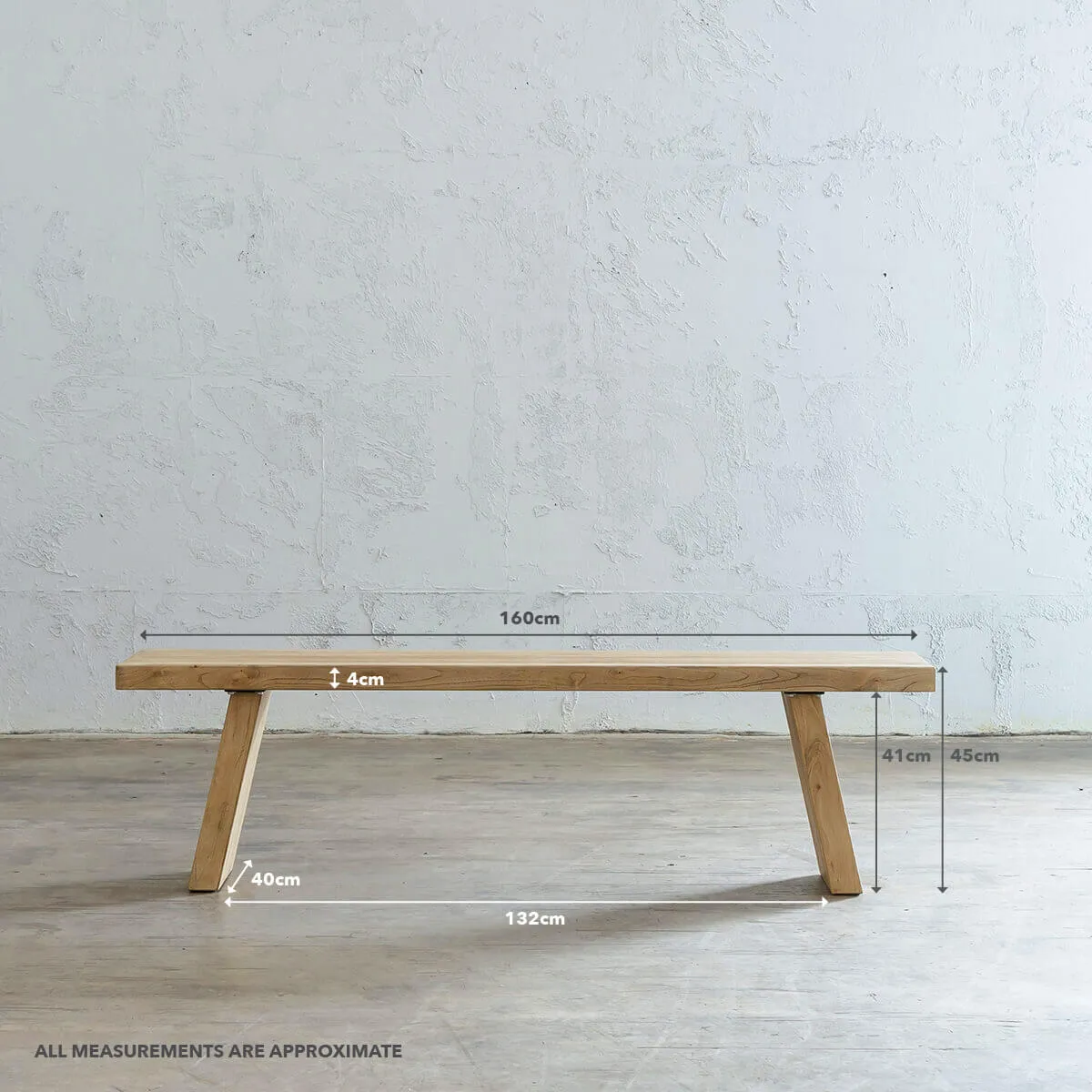 CAPRETTA ELM BENCH  |  160CM  |  BLEACHED BRISTLE