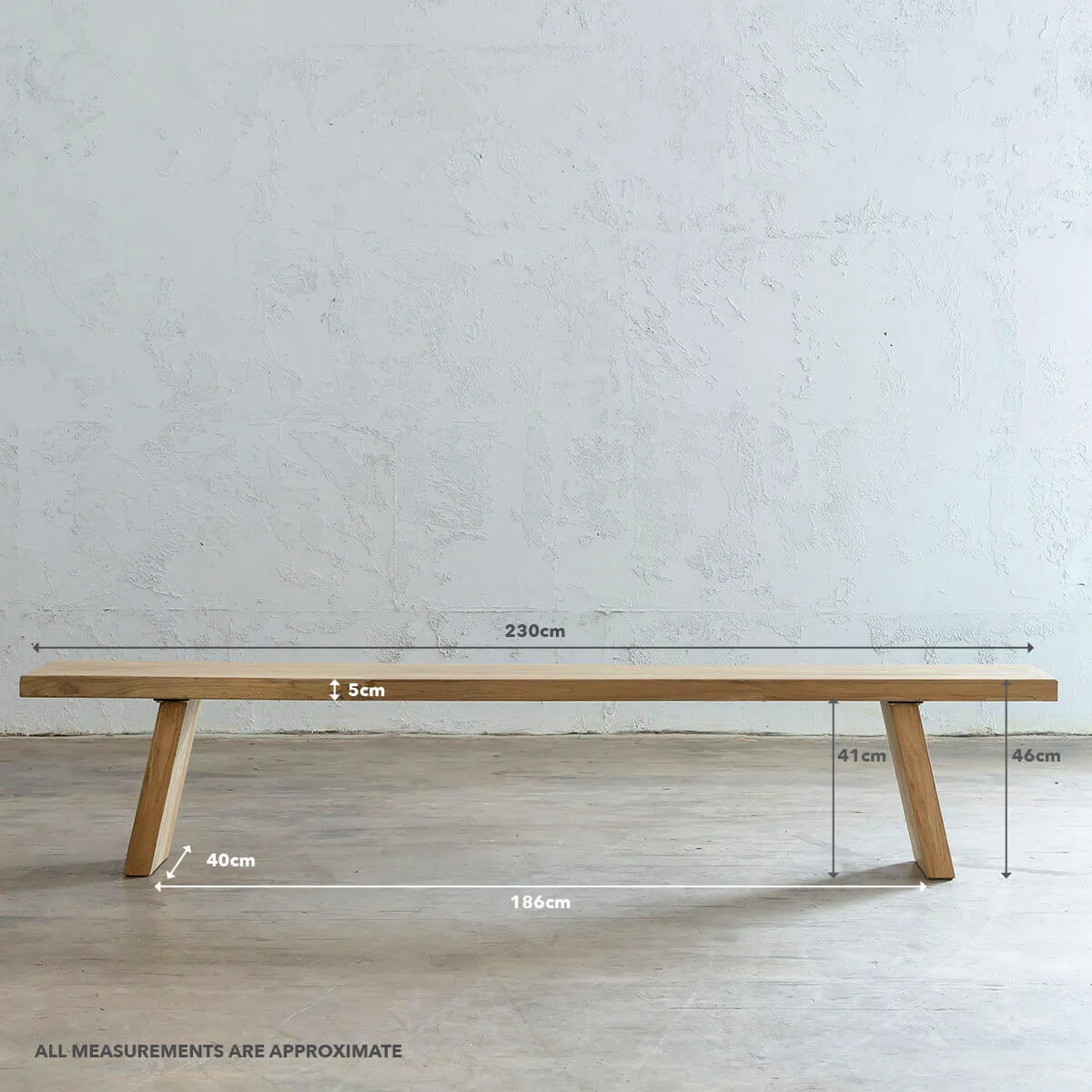 CAPRETTA ELM BENCH  |  230CM  |  BLEACHED BRISTLE