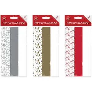 Christmas Tissue Paper - 9 Sheets Assorted Festive Holiday Wrapping Paper Decoration