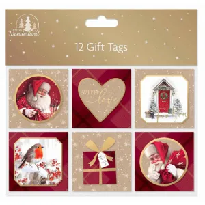 Christmas Traditional Tip On Gift Tags - 12 Pack Festive Holiday Present Wrapping Decoration