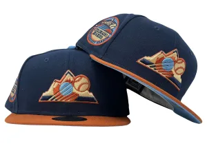 COLORADO ROCKIES 10TH ANNIVERSARY NAVY RUST ORANGE VISOR ICY BRIM NEW ERA FITTED HAT