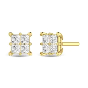 Diamond Princess Cut Fashion Earrings in 14K Yellow Gold