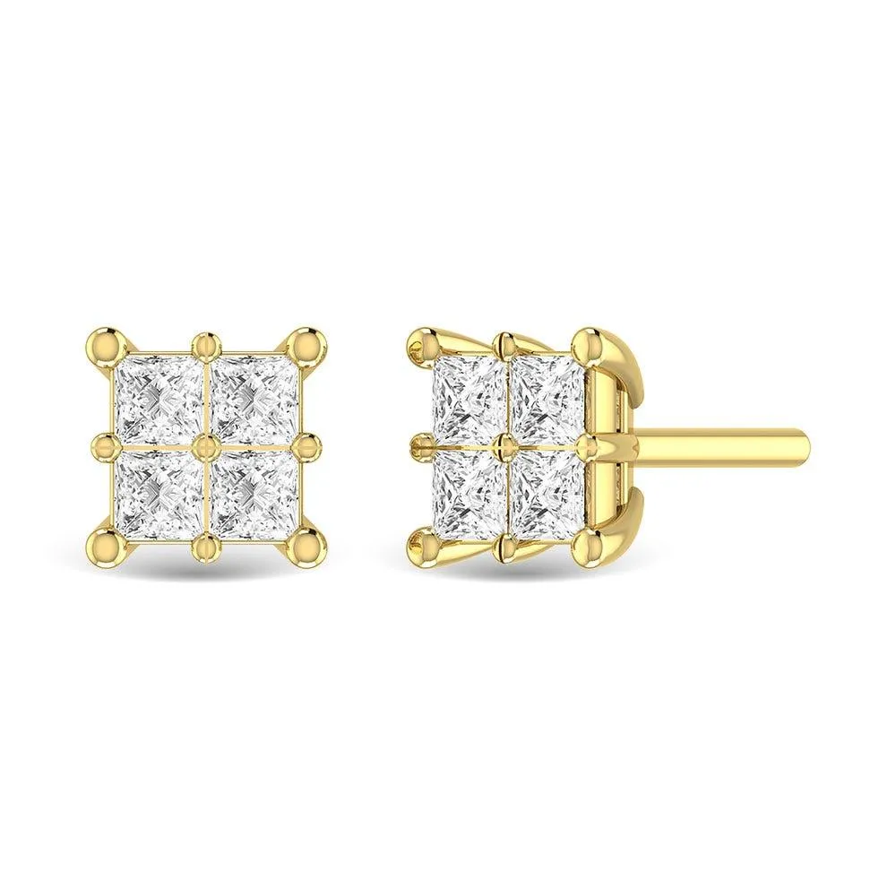Diamond Princess Cut Fashion Earrings in 14K Yellow Gold
