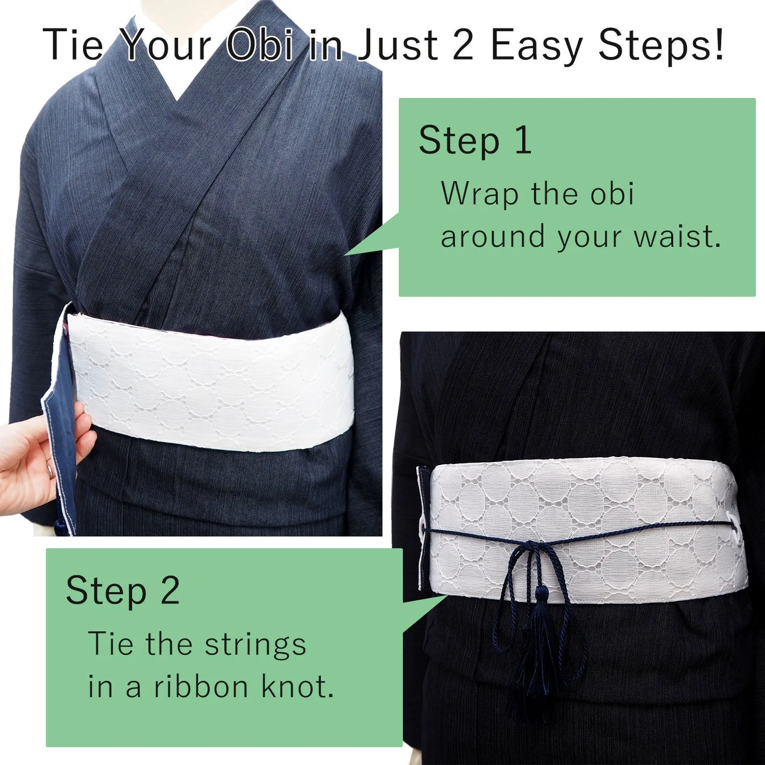 Easy-to-Tie Obi A sash that can be worn like a belt / black white purple