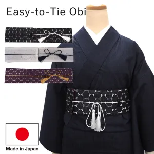 Easy-to-Tie Obi A sash that can be worn like a belt / black white purple