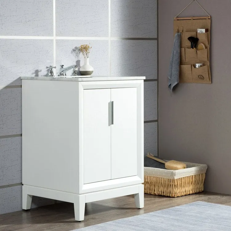 Elizabeth 24" Single Bathroom Vanity in Pure White w/ Carrara White Marble Top