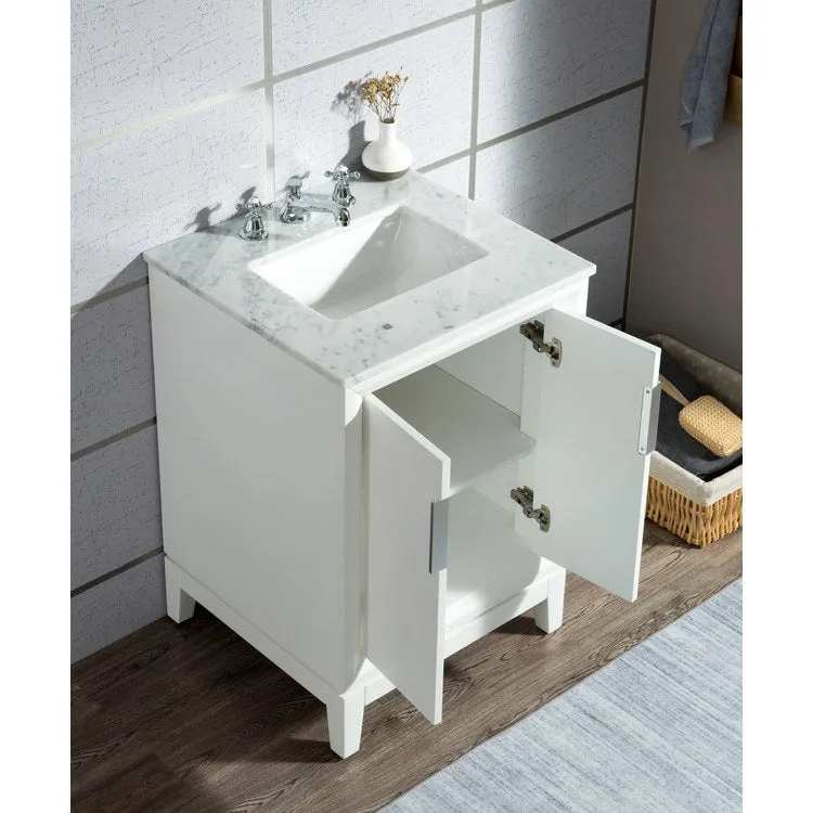 Elizabeth 24" Single Bathroom Vanity in Pure White w/ Carrara White Marble Top