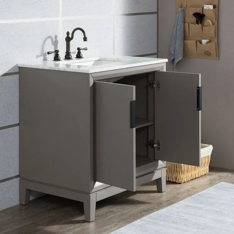 Elizabeth 30" Single Bathroom Vanity in Cashmere Gray w/ Carrara Marble Top and Faucet(s)