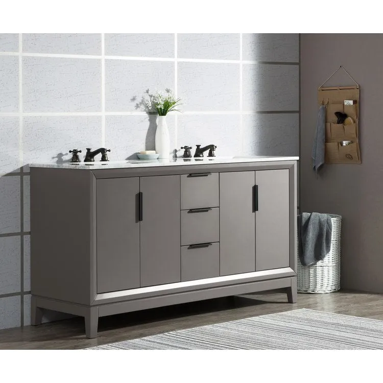 Elizabeth 60" Double Bathroom Vanity in Cashmere Gray w/ Carrara White Marble Top, Mirror(s) and Faucet(s)