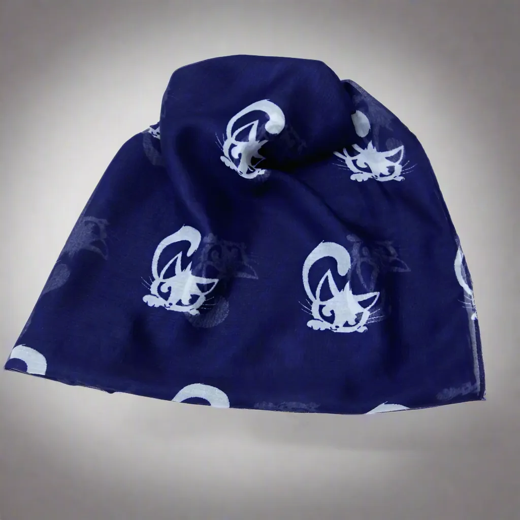 Fabulous Felines Navy Blue Cat Scarf