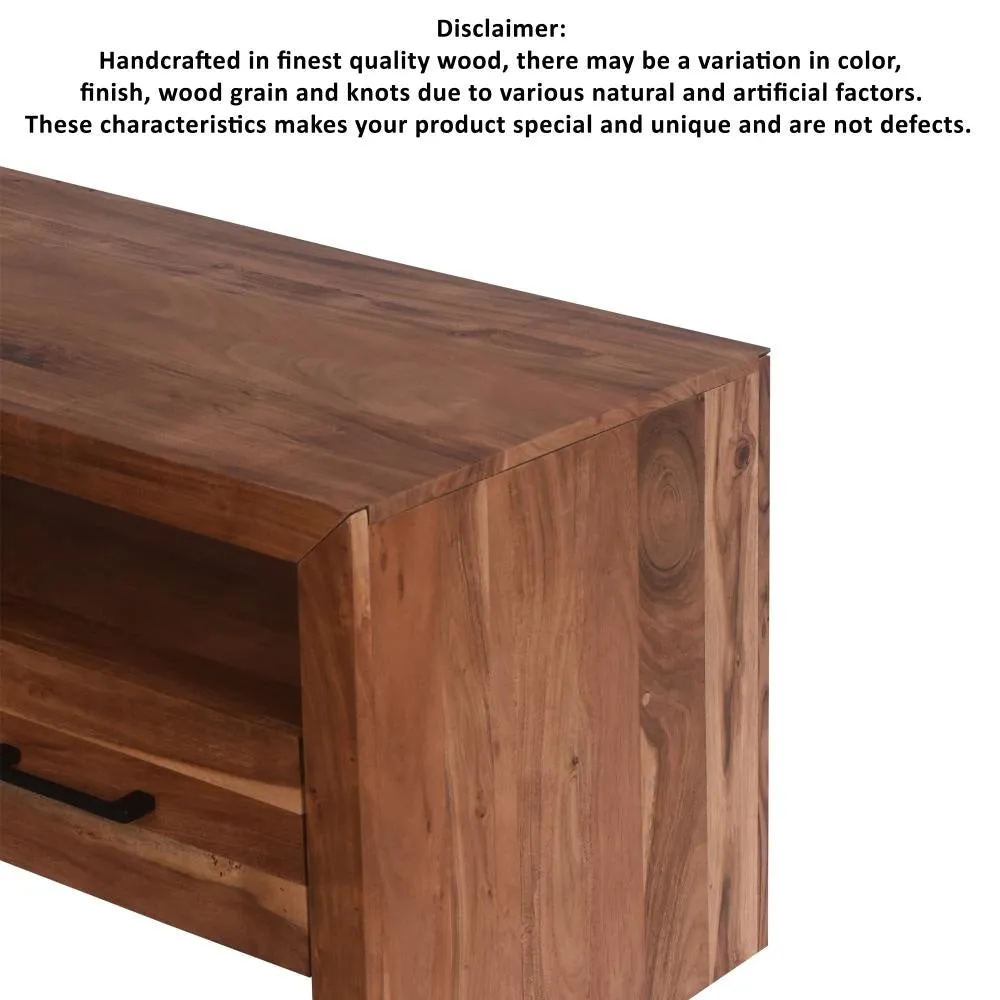 Fiona 70 Inch Farmhouse TV Media Entertainment Console, 4 Drawers, Acacia Wood, Metal Frame, Natural Brown, Black By The Urban Port