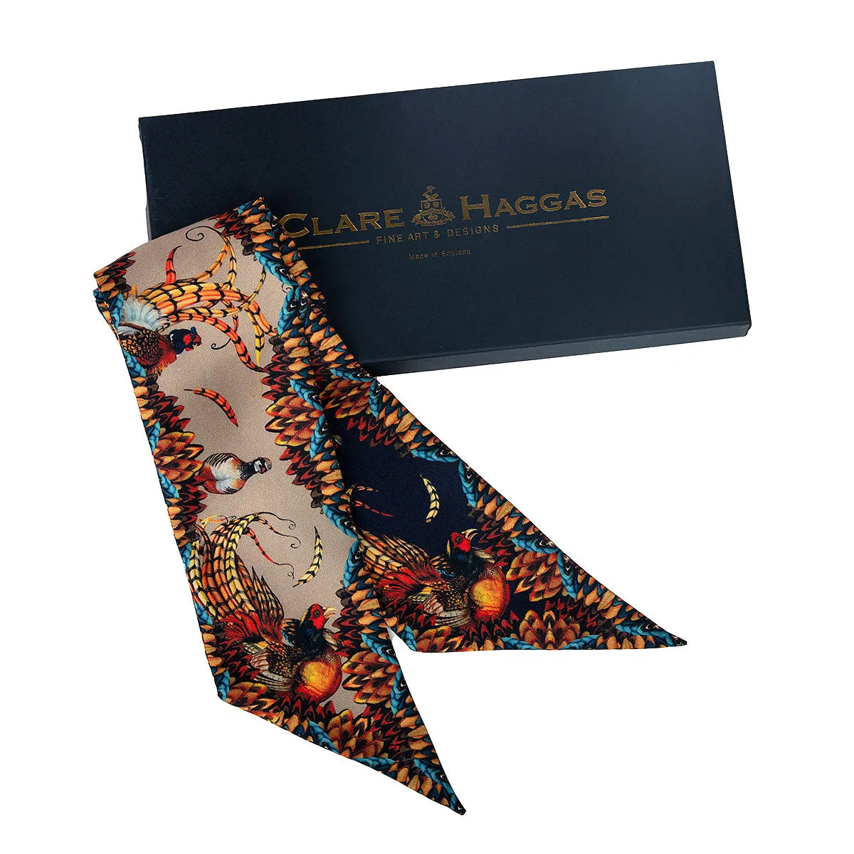 Game Bird Navy & Toffee Silk Twilly