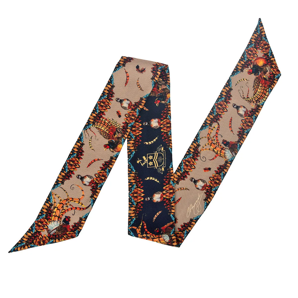 Game Bird Navy & Toffee Silk Twilly