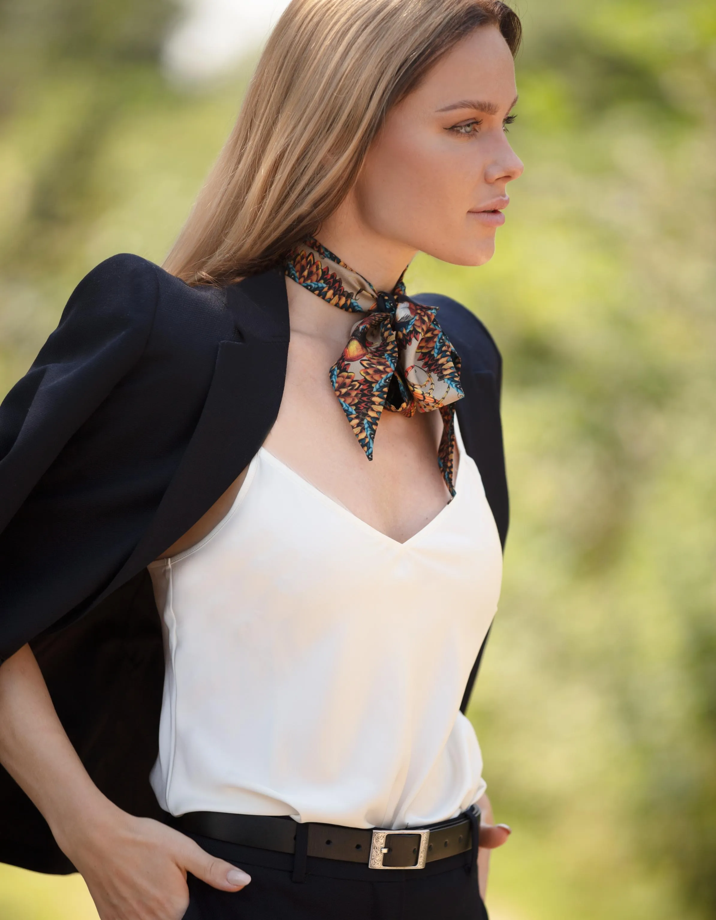 Game Bird Navy & Toffee Silk Twilly