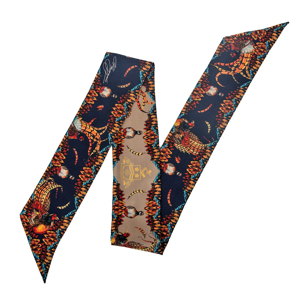 Game Bird Navy & Toffee Silk Twilly