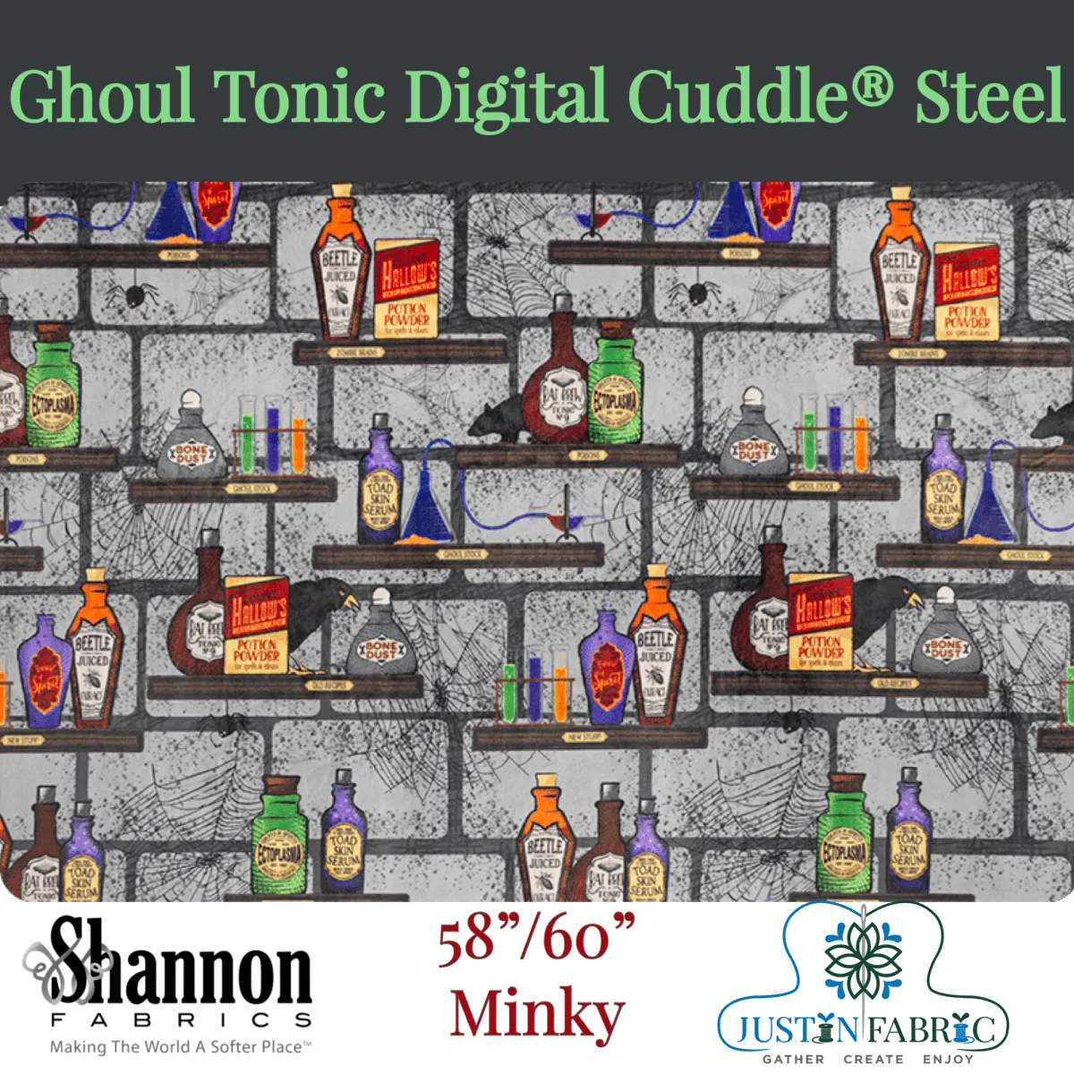 Ghoul Tonic Digital Cuddle® Steel Minky Polyester Yardage | Shannon Fabrics