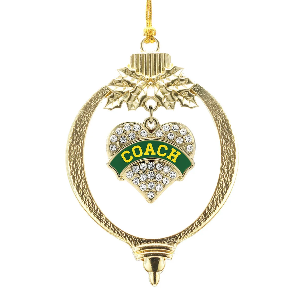 Gold Coach - Forest Green and Yellow Pave Heart Charm Holiday Ornament