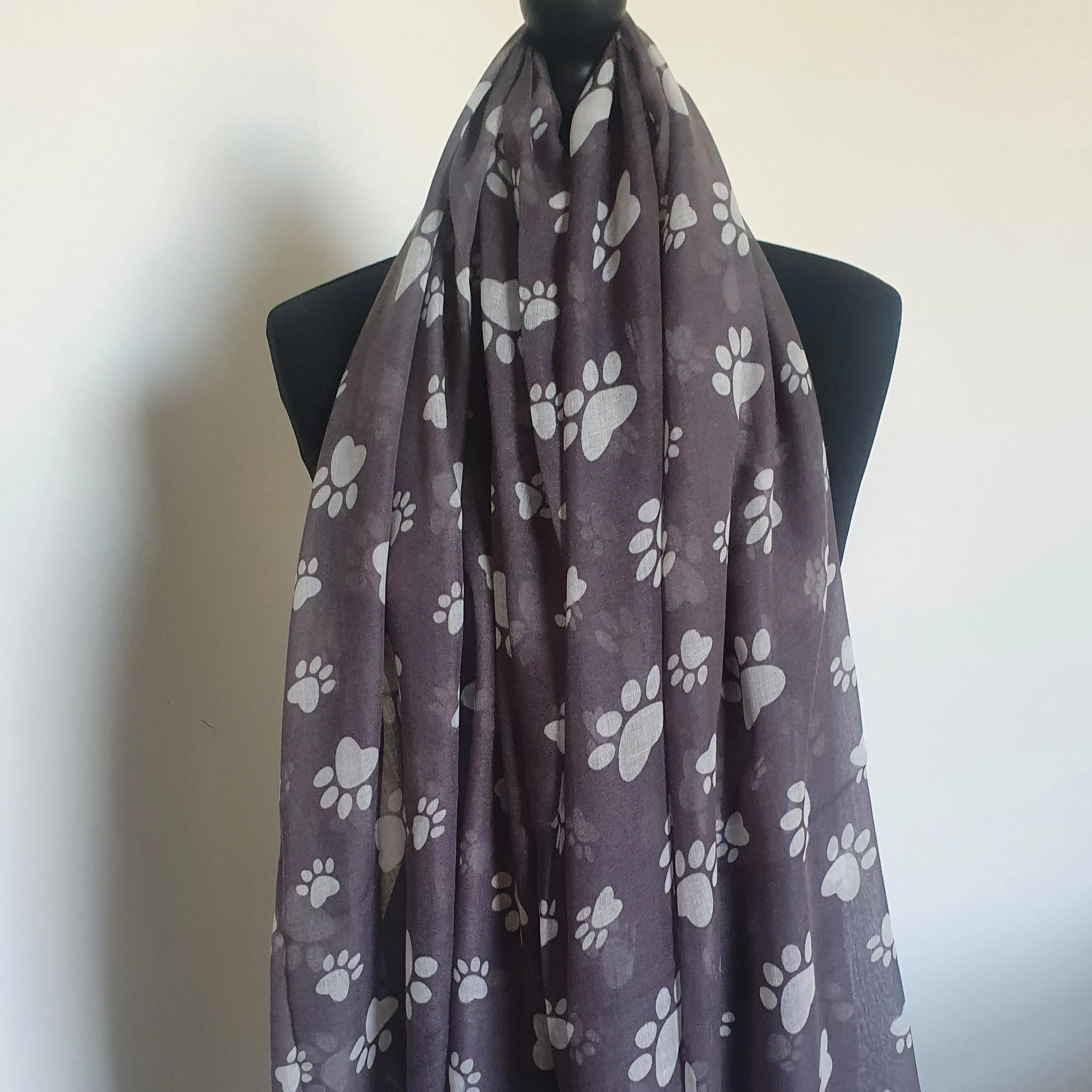Grey Paw Print Scarf