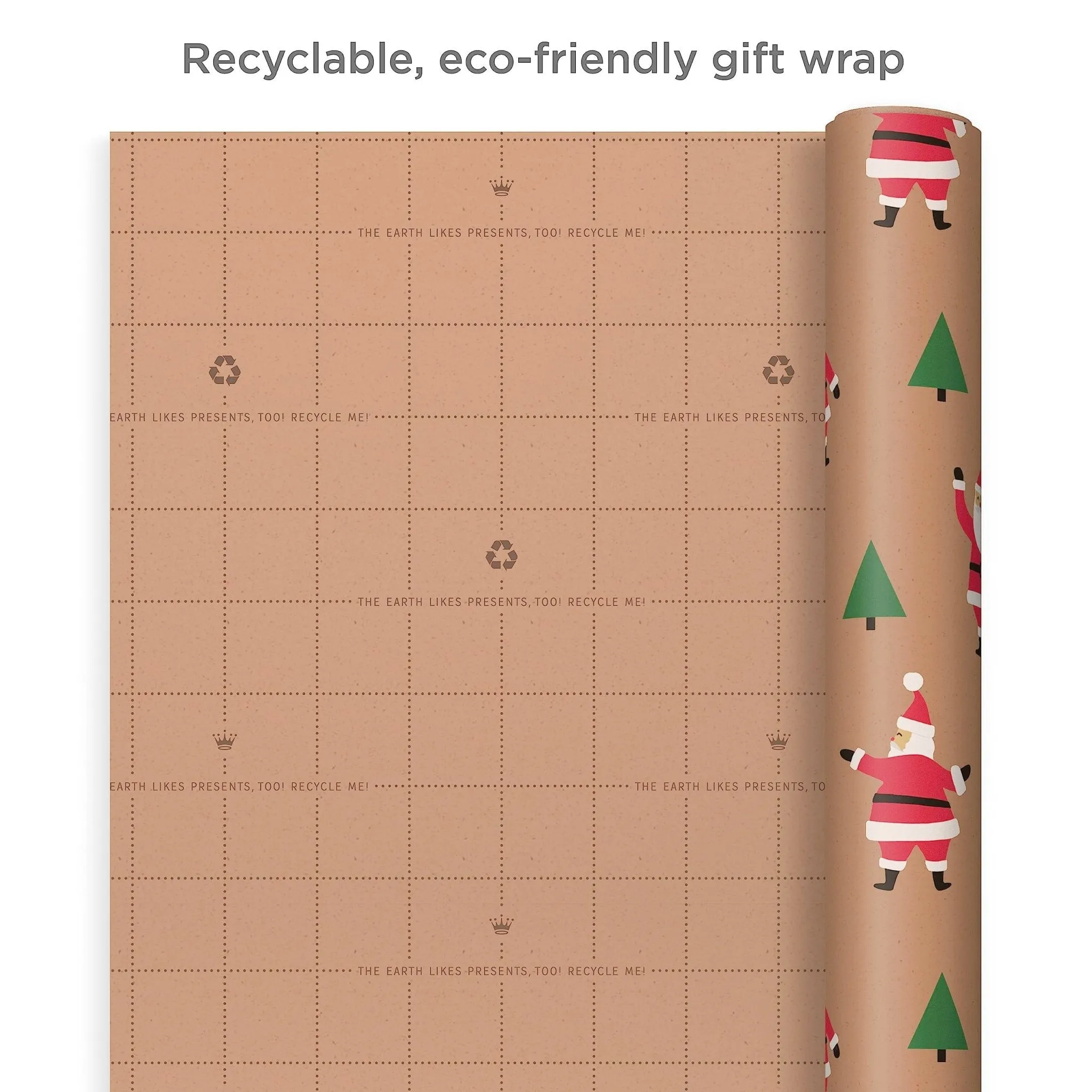 Hallmark: Christmas Wrapping Paper - Recyclable Kraft Paper, 30" Wide by 12' Long (Pack of 3)