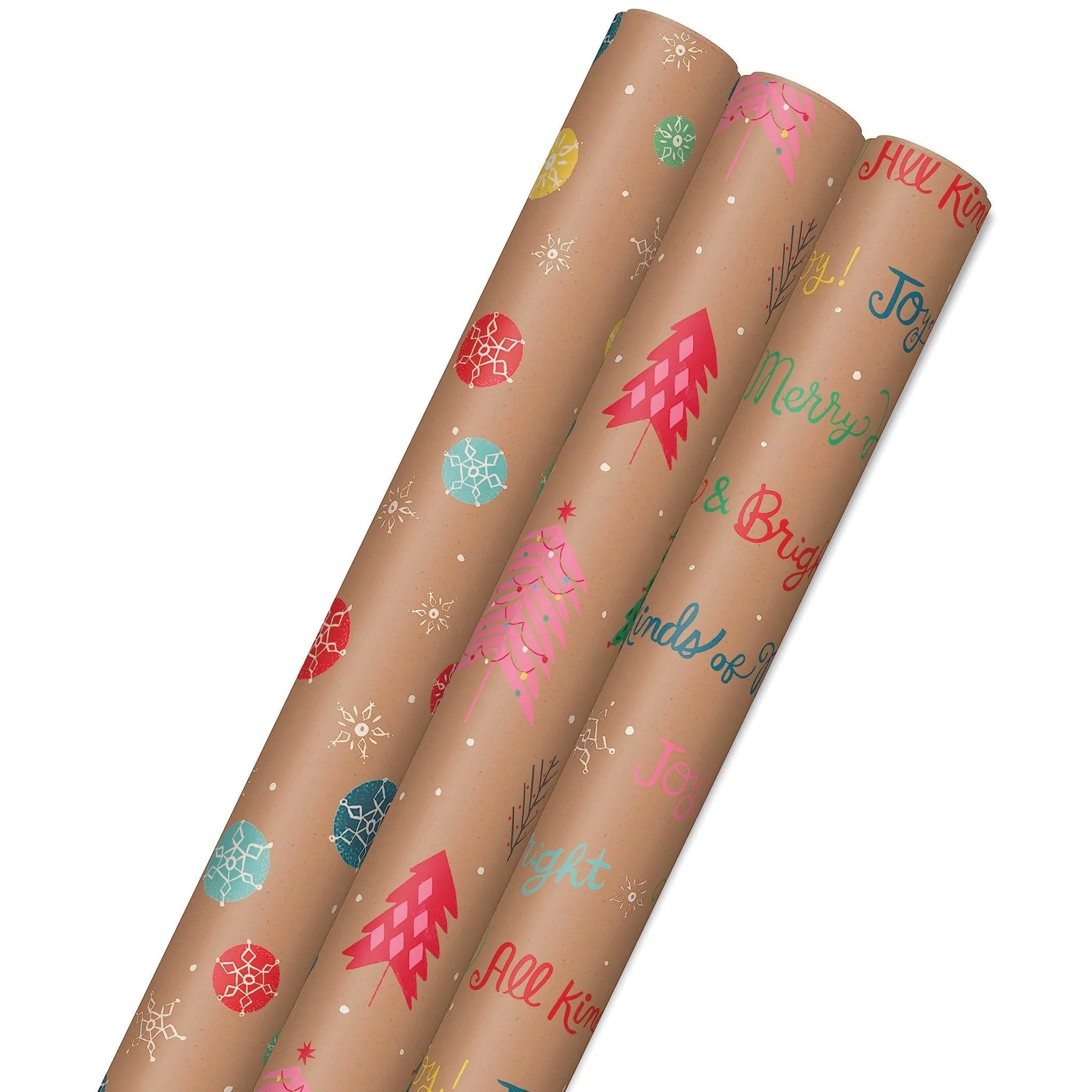 Hallmark: Christmas Wrapping Paper - Recyclable Kraft Paper, 30" Wide by 12' Long (Pack of 3)