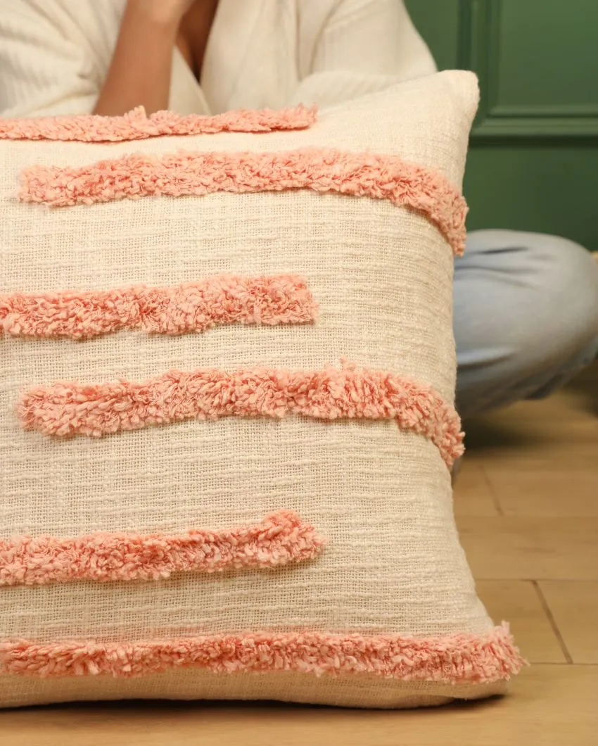 Handmade Fuzzy Peach Cotton Cushion Cover | 16 x 16 inches