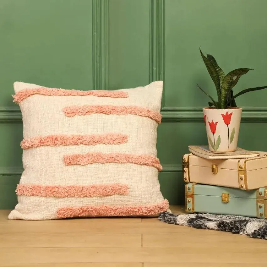Handmade Fuzzy Peach Cotton Cushion Cover | 16 x 16 inches