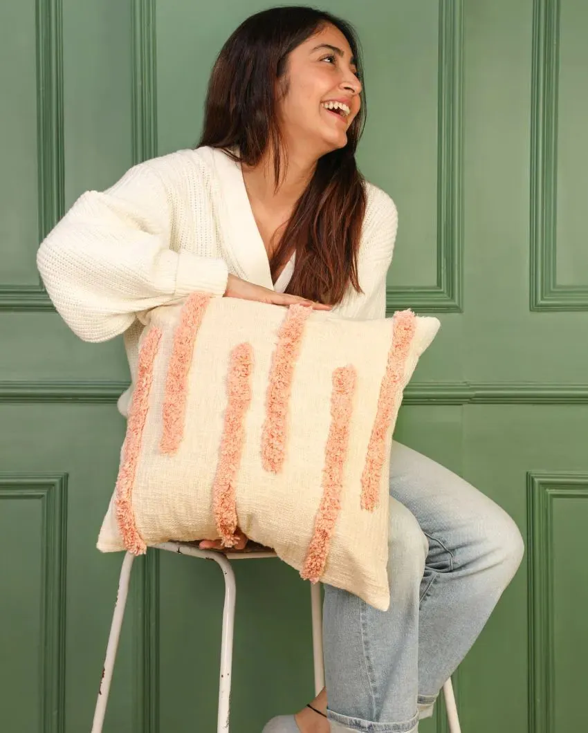 Handmade Fuzzy Peach Cotton Cushion Cover | 16 x 16 inches
