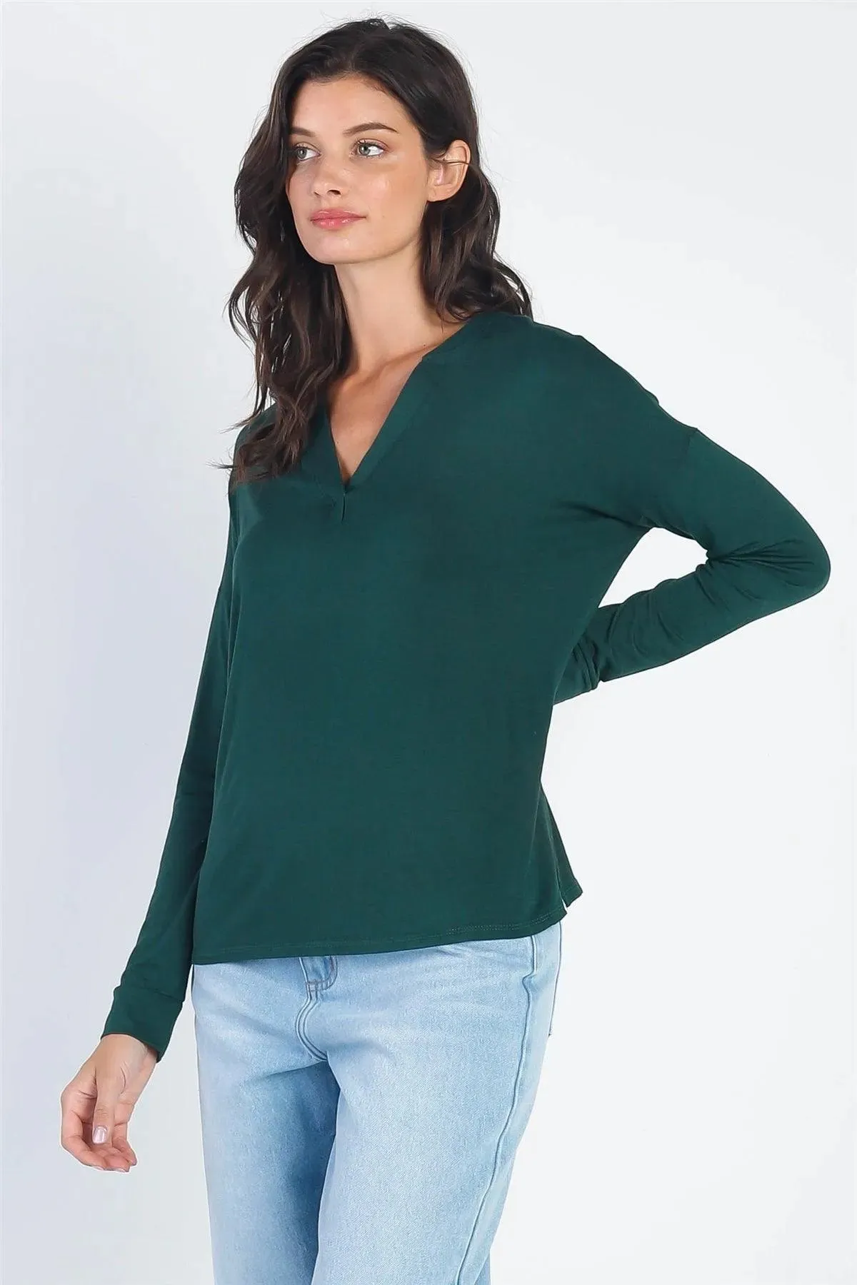 Heather Green V-Neck Cuff Long Sleeve Top /1-1-1