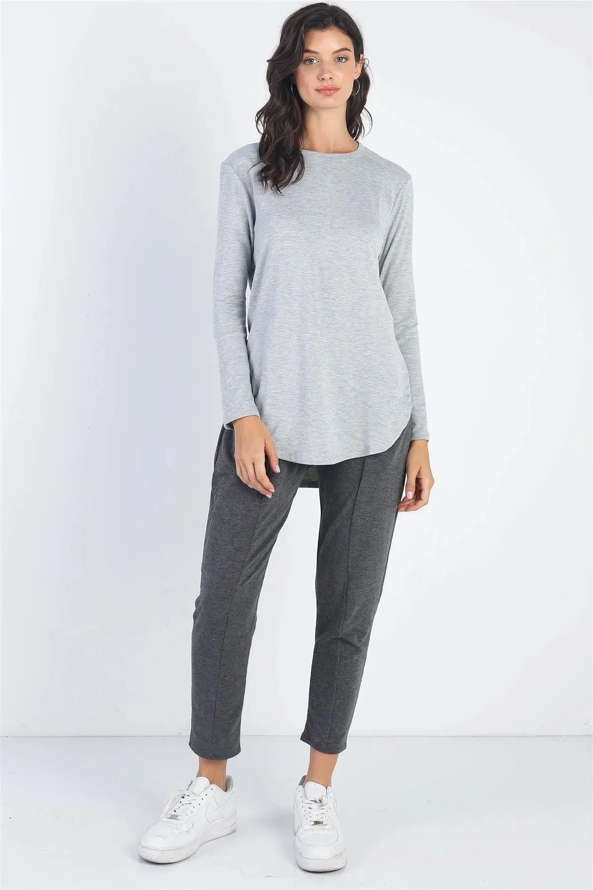 Heather Grey Long Sleeve Relaxed Fit Top /2-2-2