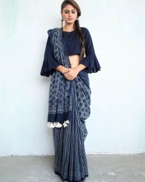 Indigo Glory Handblockprinted Cotton Saree