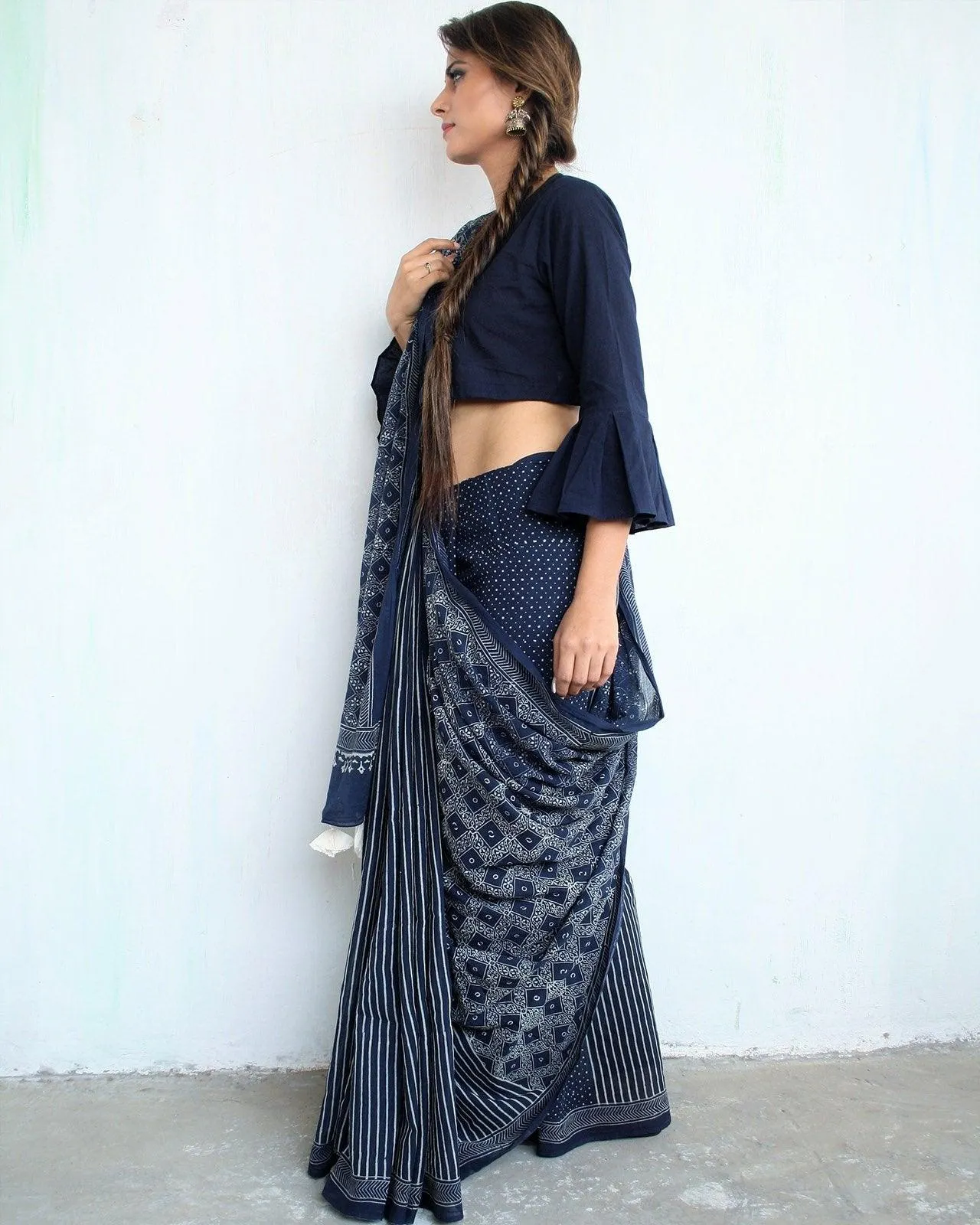 Indigo Glory Handblockprinted Cotton Saree
