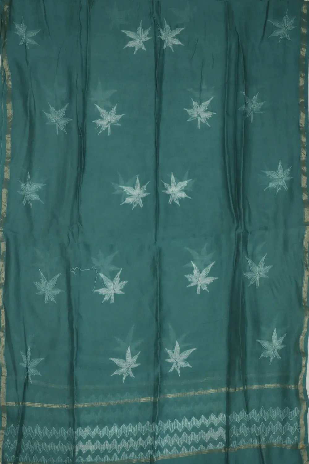 Leafy Floral on Green Shibori Silk Cotton Dupatta