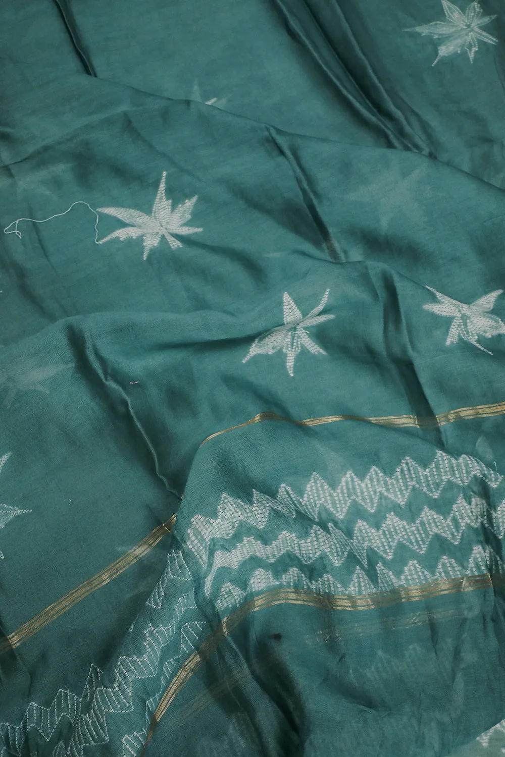 Leafy Floral on Green Shibori Silk Cotton Dupatta