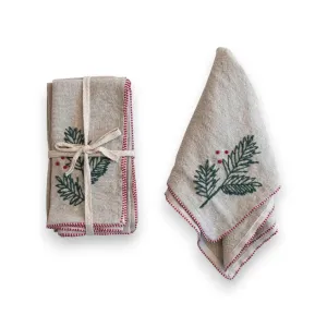 LINEN HOLLY EMBROIDERED NAPKINS