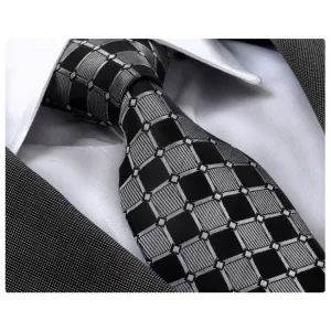 Luxury Men's Gray and Black Silk Tie with Gift Presentation Box