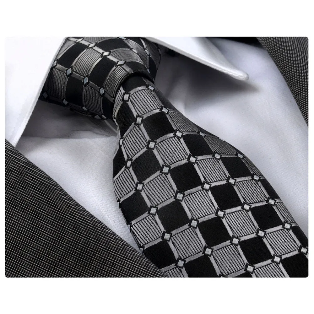 Luxury Men's Gray and Black Silk Tie with Gift Presentation Box