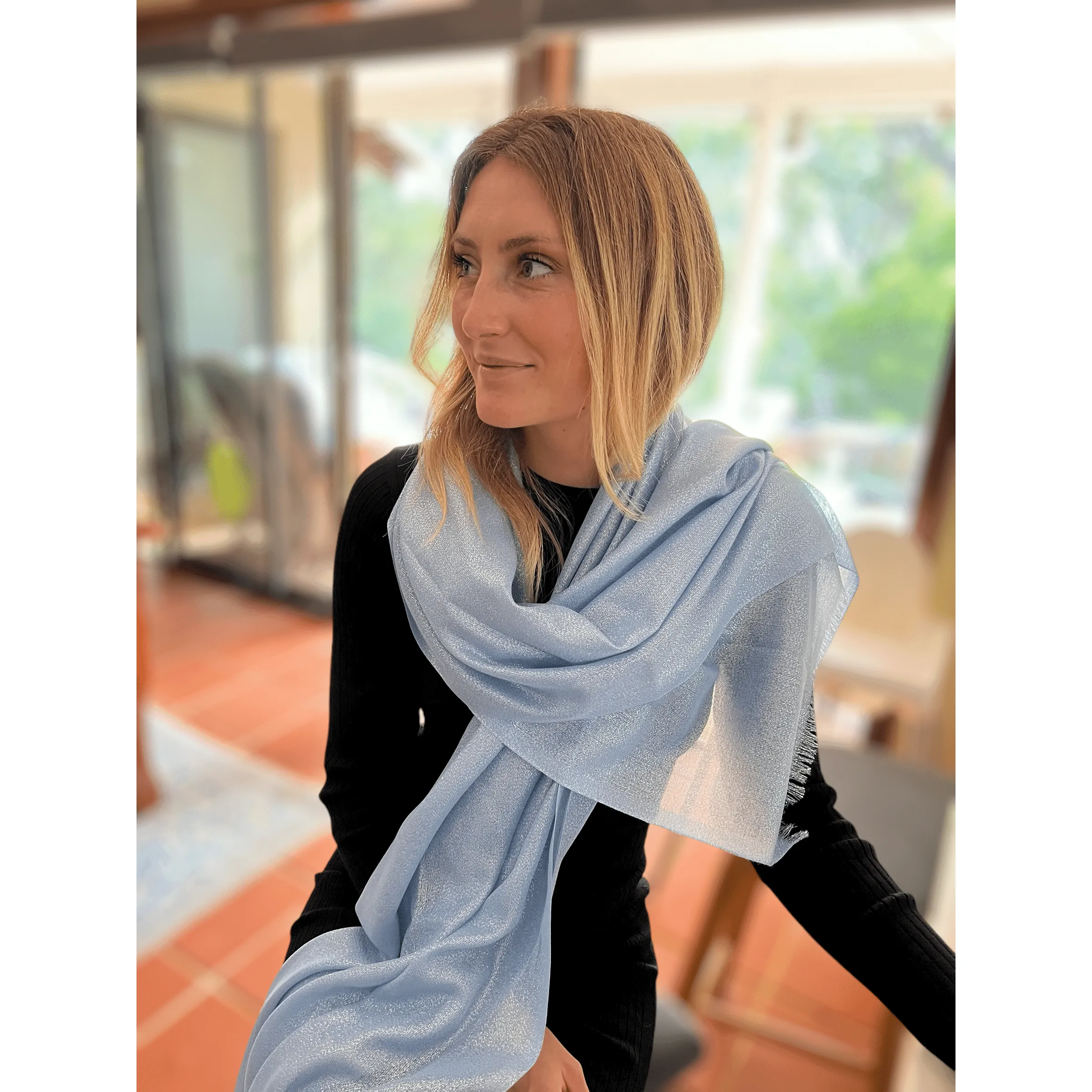 Metallic Scarf - Light Blue Mist - Glamour Shawl