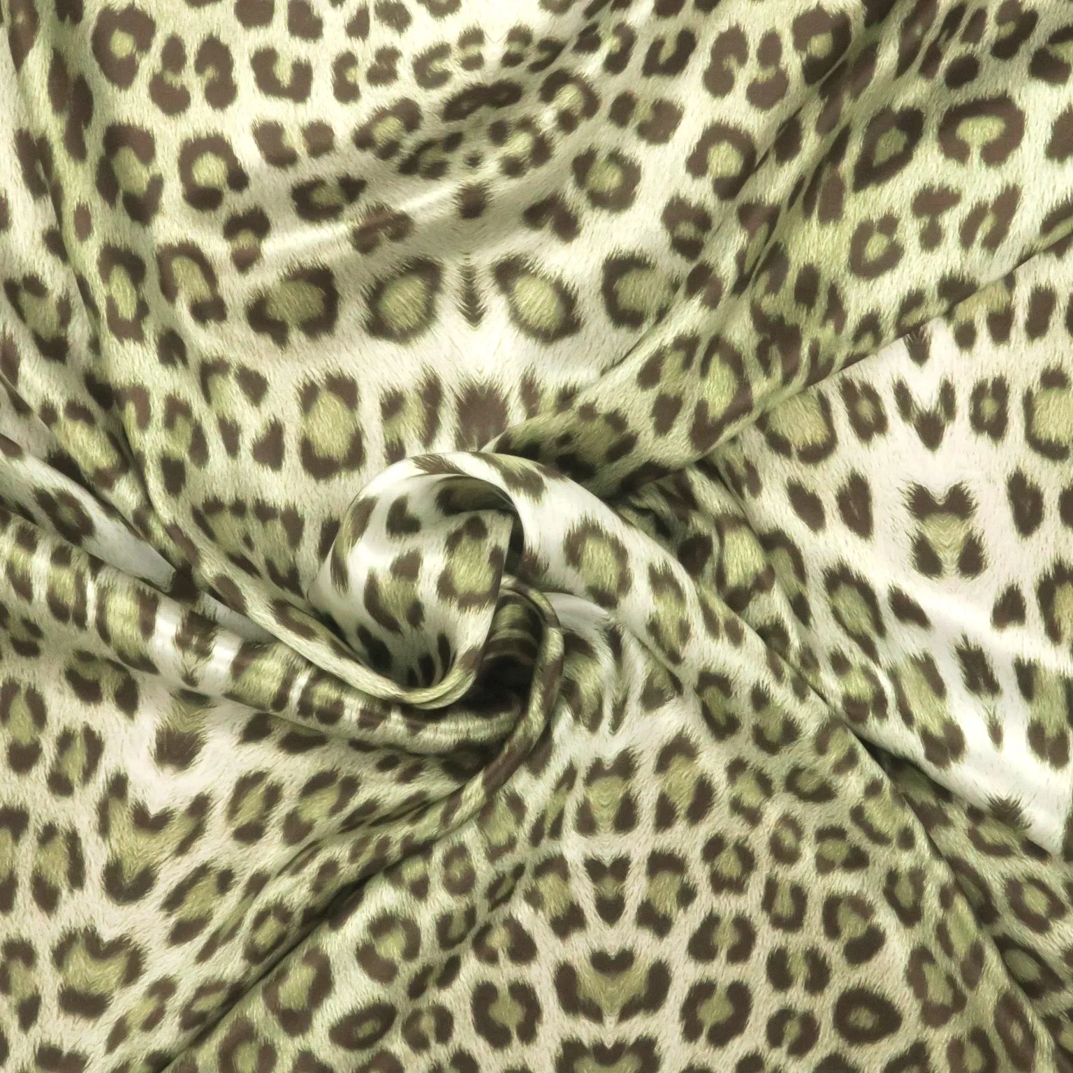 Moss Green Leopard Printed Silk Charmeuse Fabric
